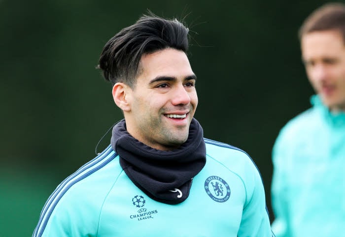 Radame Falcao of Chelsea, ineligible for tomorrow's match, during the training session at Cobham, London on March 8th 2016