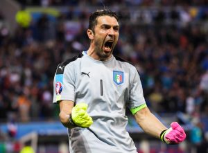 2871298 06/13/2016 Italy's goalkeeper Gianluigi Buffon celebrates a goal during the UEFA Euro 2016 group stage match between the Belgian and Italian national teams. Grigoriy Sisoev/Sputnik