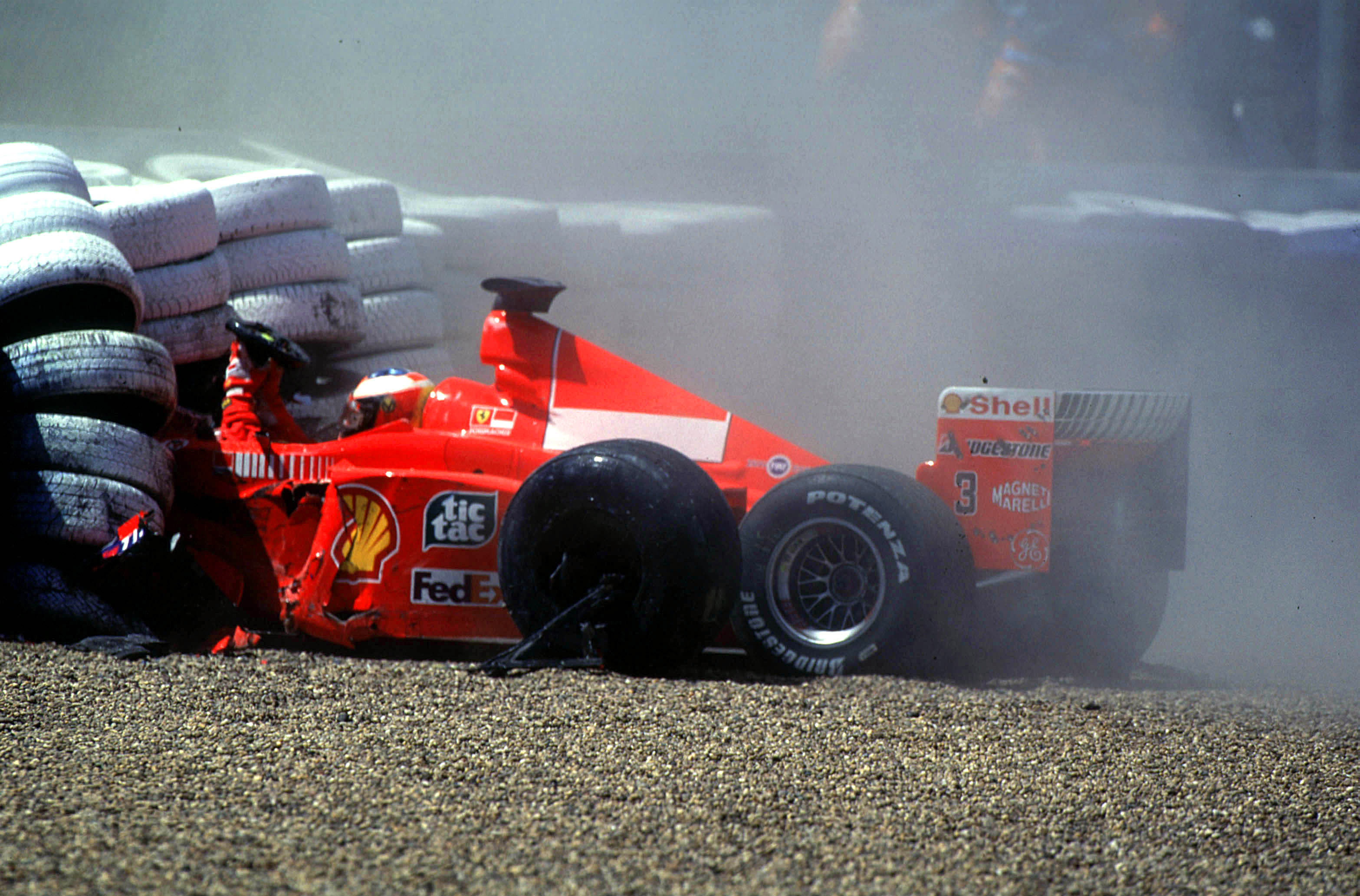 Michael Schumacher after his leg breaking crash ...