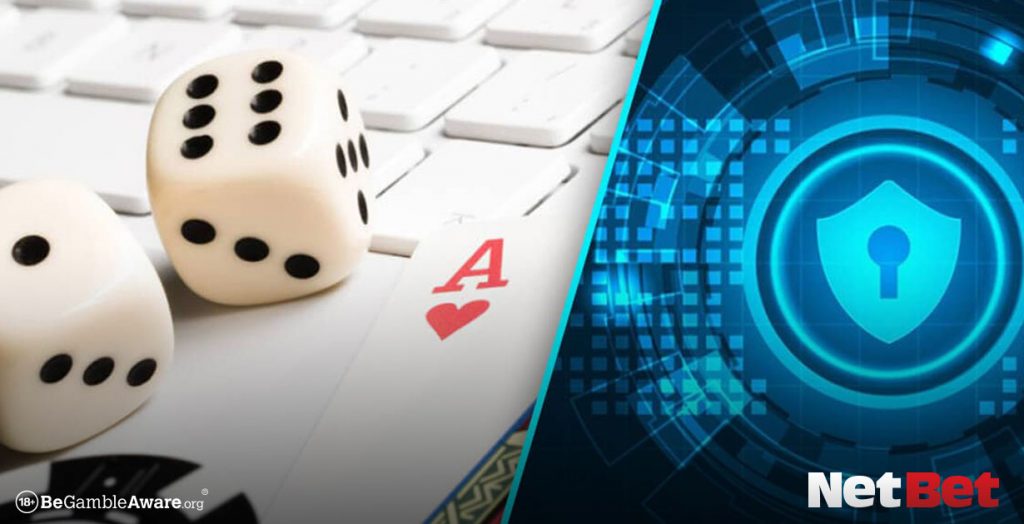 Playing cards with dice alongside a security symbol