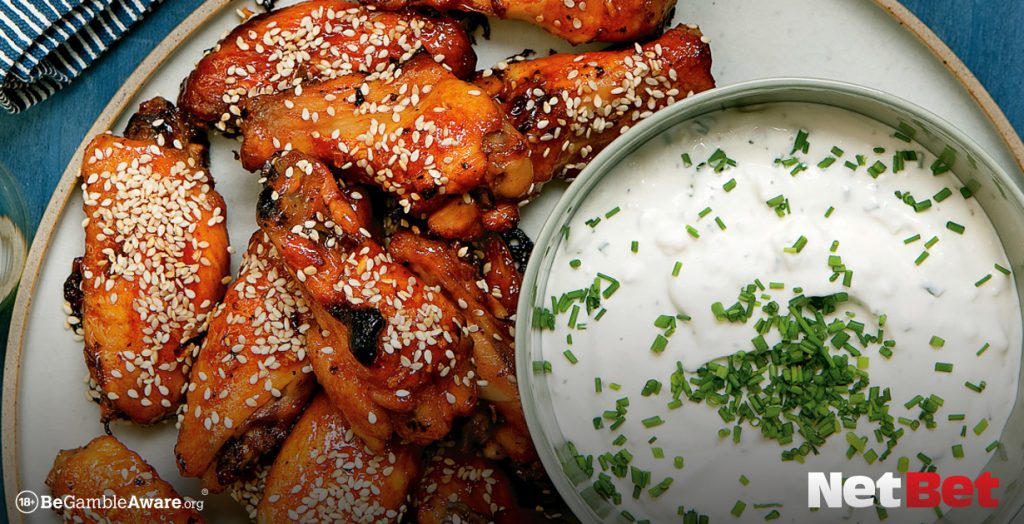 Buffalo wings with blue cheese dip is a must-have Super Bowl party food