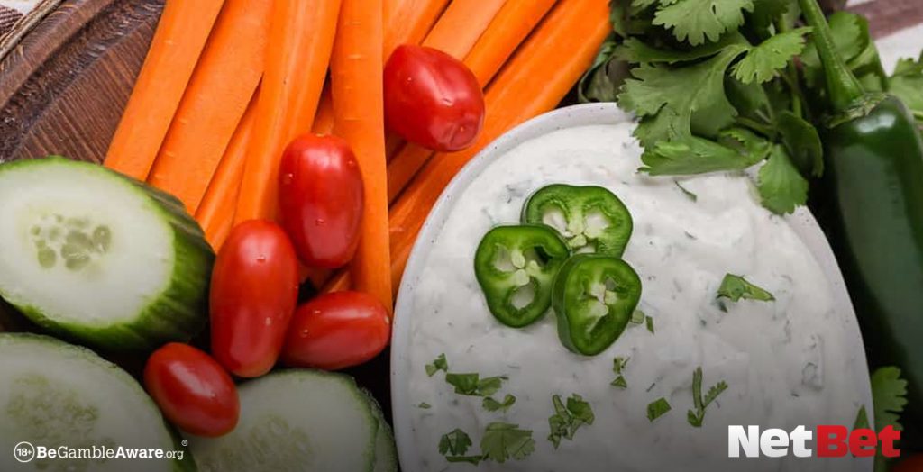 Crudites and jalapeno ranch dip are a great Super Bowl party food